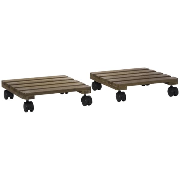 Rootz Set med 2 rullstativ i massivt trä - Flyttbar växthylla - Växtställ i trä - Rörlighet - Stabilitet - Mångsidighet - 30 cm x 30 cm x 7 cm - Brun