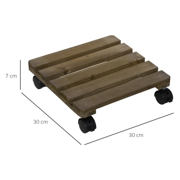 Rootz Set med 2 rullstativ i massivt trä - Flyttbar växthylla - Växtställ i trä - Rörlighet - Stabilitet - Mångsidighet - 30 cm x 30 cm x 7 cm - Brun