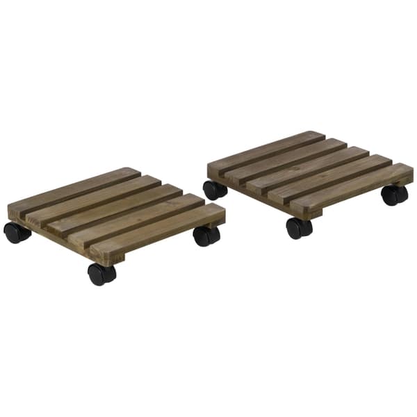 Rootz Set med 2 rullstativ i massivt trä - Flyttbar växthylla - Växtställ i trä - Rörlighet - Stabilitet - Mångsidighet - 30 cm x 30 cm x 7 cm - Brun