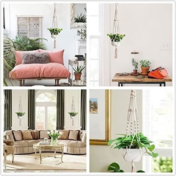 2 stycken Macramé växthängarrep - hängande krukhållare för blomma - inomhus utomhus trädgårdsdekoration