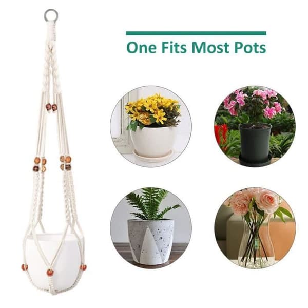 Set med 5 Macramé-växthängare - SODIAL - Olika nivåer - Planteringskärl i bomullsrep - Beige