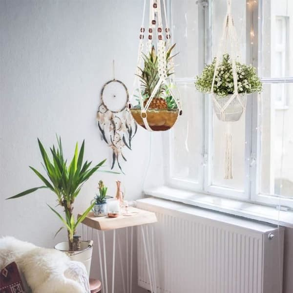 Set med 5 Macramé-växthängare - SODIAL - Olika nivåer - Planteringskärl i bomullsrep - Beige