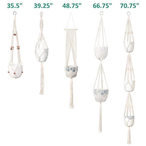 Set med 5 Macramé-växthängare - SODIAL - Olika nivåer - Planteringskärl i bomullsrep - Beige