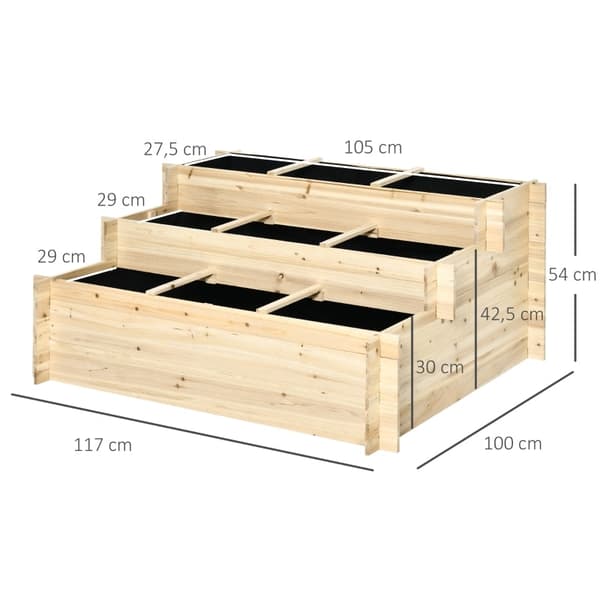 Rootzin korotettu sänky - Korotettu puutarhaistuin - Porrastettu kasvilaatikko - 3 tasoa - 9 lokeroa - Kuusi - 117 cm x 100 cm x 54 cm