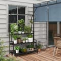 Pikkukuva 2 / 10: Rootz 3 -tasoinen kukkateline - Kasvien esittelyhylly - Puutarhan kasviteline - Sisä- ja ulkokäyttöön - Metallirunko - 170H x 110L x 50W cm - Musta