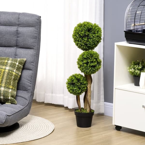 Rootz kunstig buksbomplante - Imiteret busk - Falsk topiary - Realistisk udseende - Nul vedligeholdelse - Holdbar plast - 90 cm total højde - Ø18 cm,