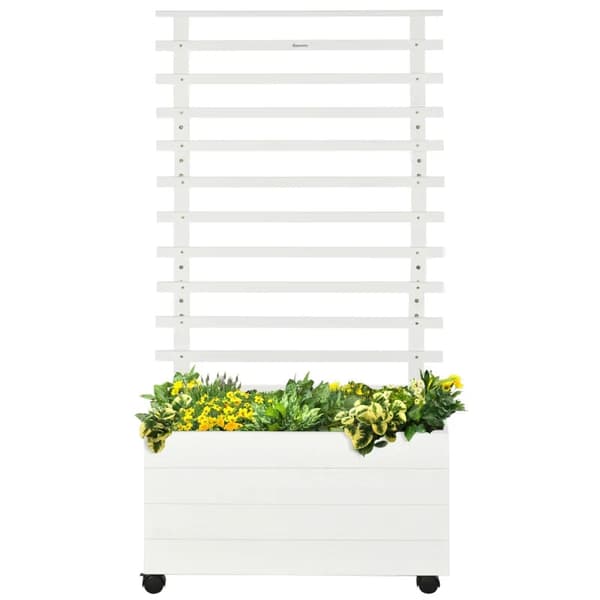 Rootz Planterkruka med spaljé - 4 hjul - Naturligt trä - Väderbeständig färg - Vit - 76 x 30 x 155 cm