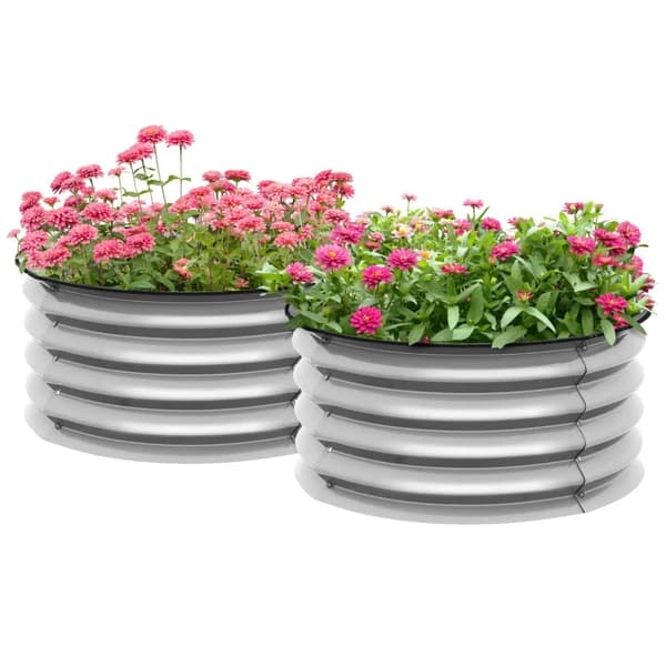 Rootz Set med 2 upphöjda bäddar - Växtbäddar - Modulär upphöjd säng - 2 delar - Utan botten - Silver - Ø60 x 30 cm