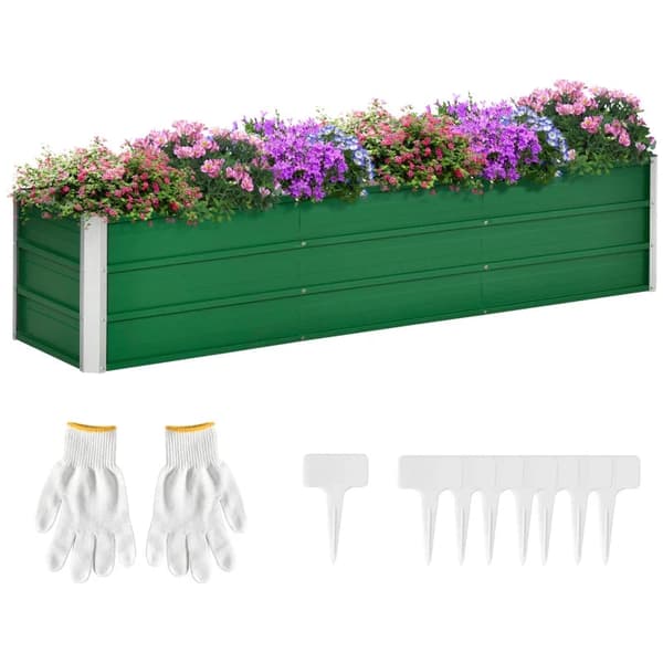 Rootzin teräksinen korotettu sänky - 3 erillistä istutusaluetta - Avoin maa - Helppo koota - Vihreä - 183 x 47 x 40 cm