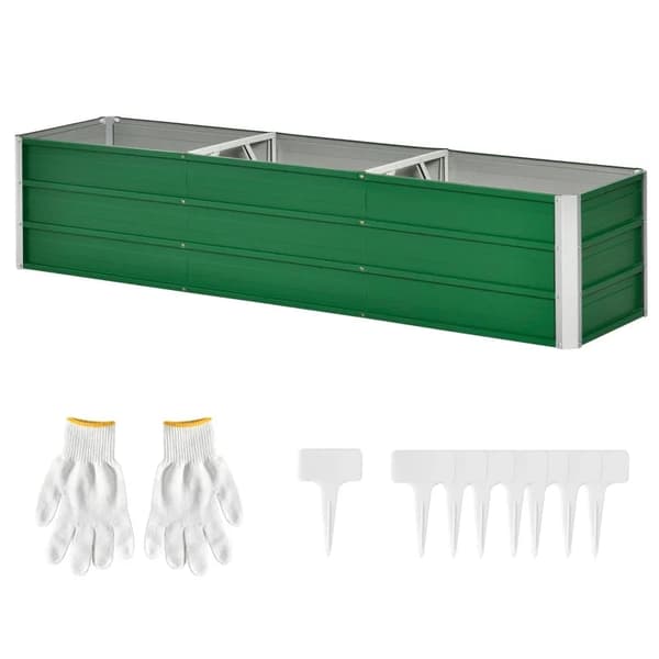 Rootzin teräksinen korotettu sänky - 3 erillistä istutusaluetta - Avoin maa - Helppo koota - Vihreä - 183 x 47 x 40 cm