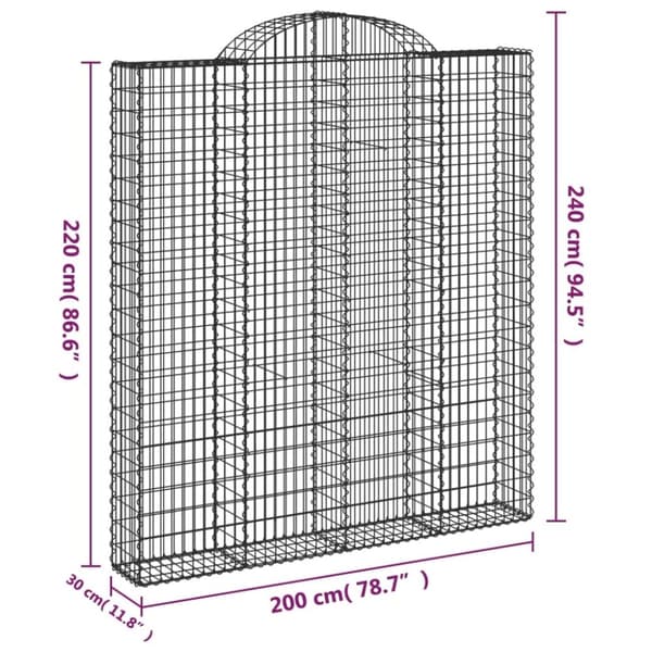 vidaXL buede gabionkurve 8 stk. 200x30x220/240 cm galvaniseret jern