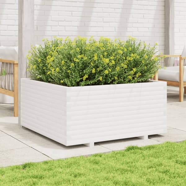 vidaXL plantekasse 100x100x49,5 cm massivt fyrretræ hvid
