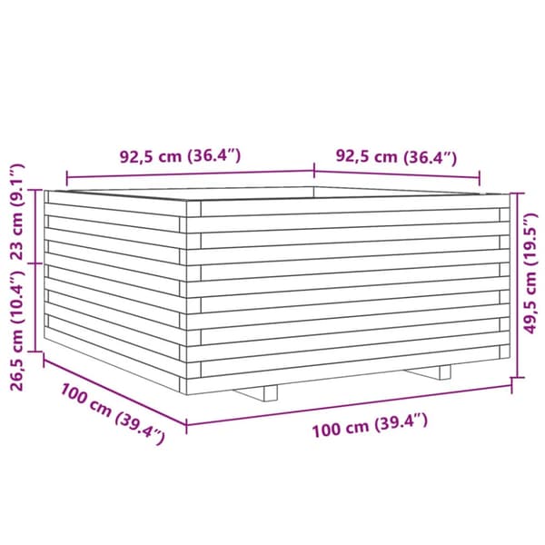 vidaXL plantekasse 100x100x49,5 cm massivt fyrretræ hvid