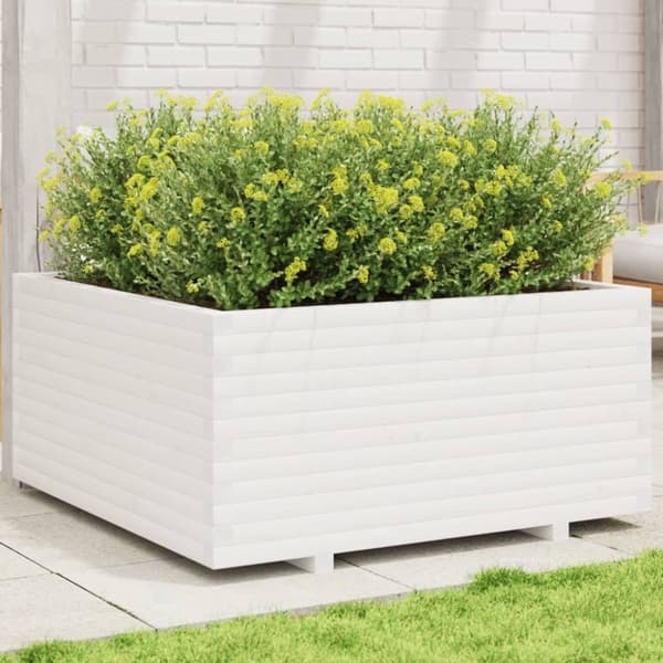 vidaXL plantekasse 100x100x49,5 cm massivt fyrretræ hvid