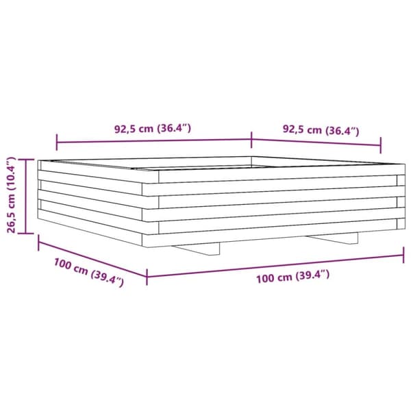 vidaXL Odlingslåda vit 100x100x26,5 cm massiv furu