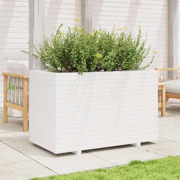 vidaXL Plantekasse hvit 110x60x72 cm heltre furu