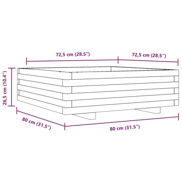 vidaXL plantekasse 80x80x26,5 cm massivt fyrretræ gyldenbrun