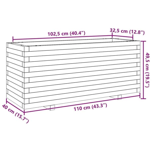 vidaXL plantekasse 110x40x49,5 cm massivt fyrretræ gyldenbrun