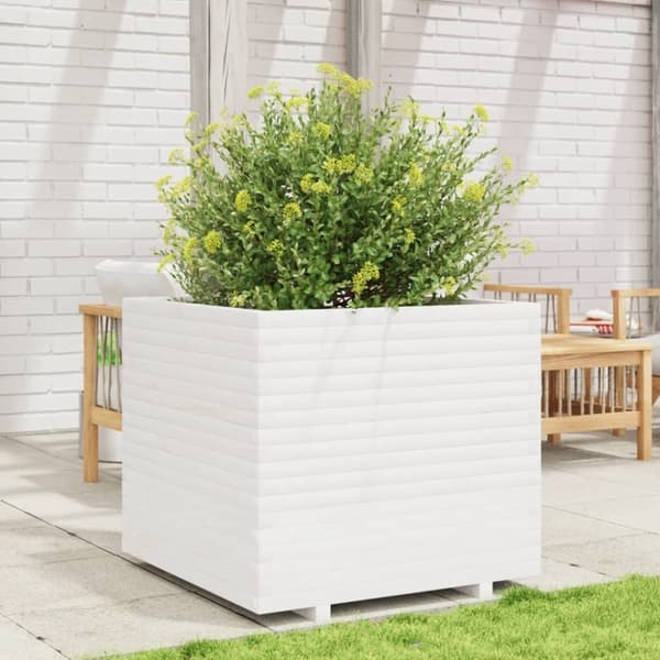 vidaXL Plantekasse hvit 80x80x72 cm heltre furu