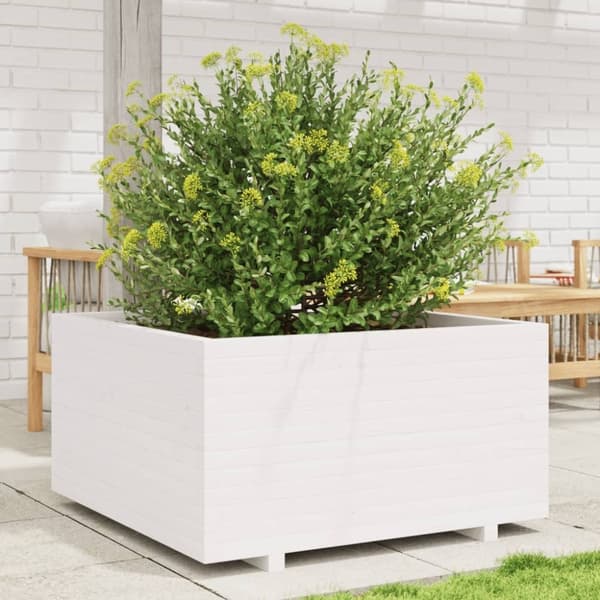vidaXL plantekasse 90x90x49,5 cm massivt fyrretræ hvid
