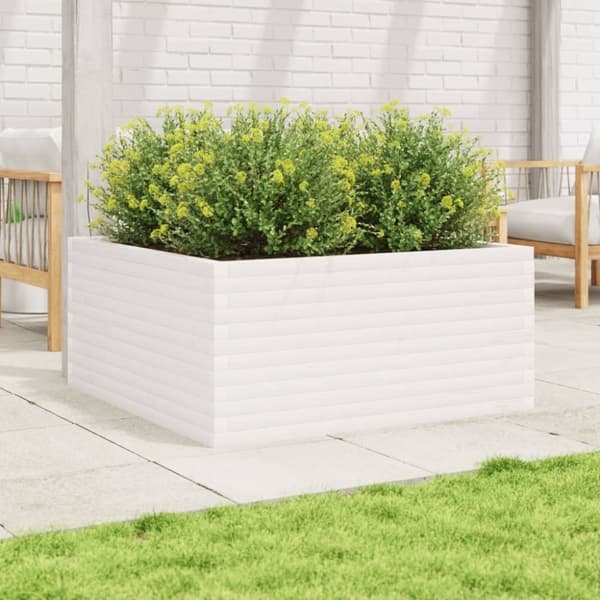 vidaXL Odlingslåda vit 100x100x46 cm massiv furu
