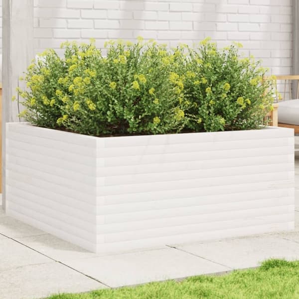 vidaXL plantekasse 100x100x46 cm massivt fyrretræ hvid