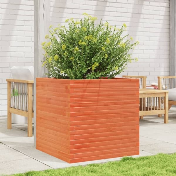 vidaXL plantekasse 70x70x68,5 cm massivt fyrretræ gyldenbrun