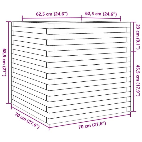 vidaXL plantekasse 70x70x68,5 cm massivt fyrretræ gyldenbrun