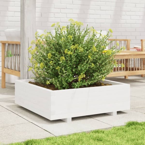 vidaXL Plantekasse hvit 80x80x26,5 cm heltre furu