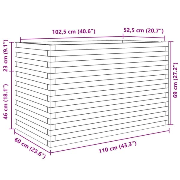 vidaXL Puutarhakukkalaatikko vahanruskea 110x60x68,5 cm täysi mänty