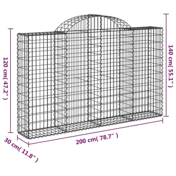 vidaXL buede gabionkurve 30 stk. 200x30x120/140 cm galvaniseret jern