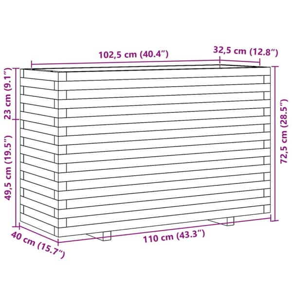 vidaXL Odlingslåda vaxbrun 110x40x72,5 cm massiv furu