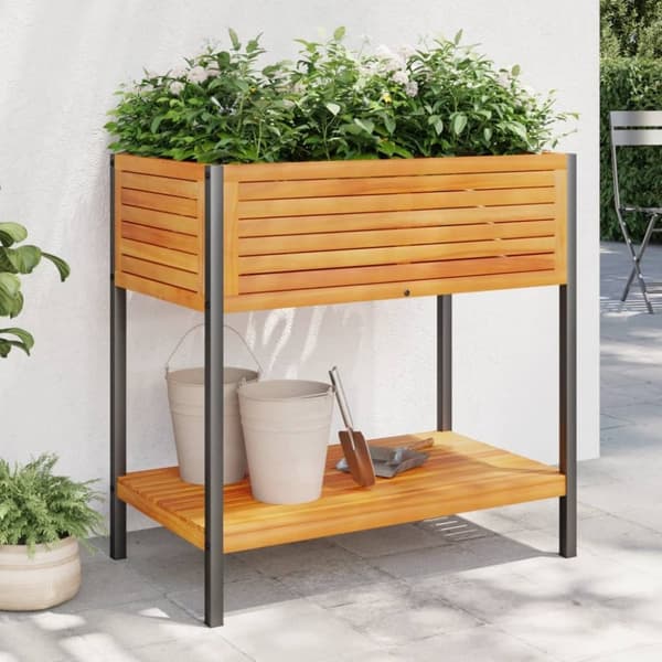 vidaXL plantekasse med hylde 80x45x80 cm massivt akacietræ og stål