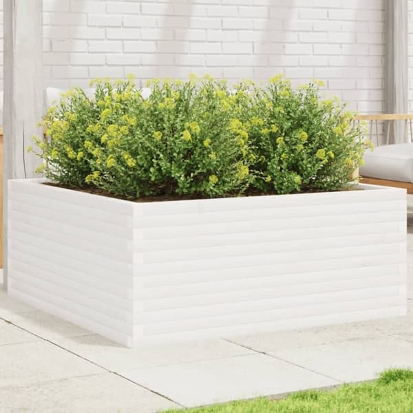 vidaXL plantekasse 110x110x46 cm massivt fyrretræ hvid