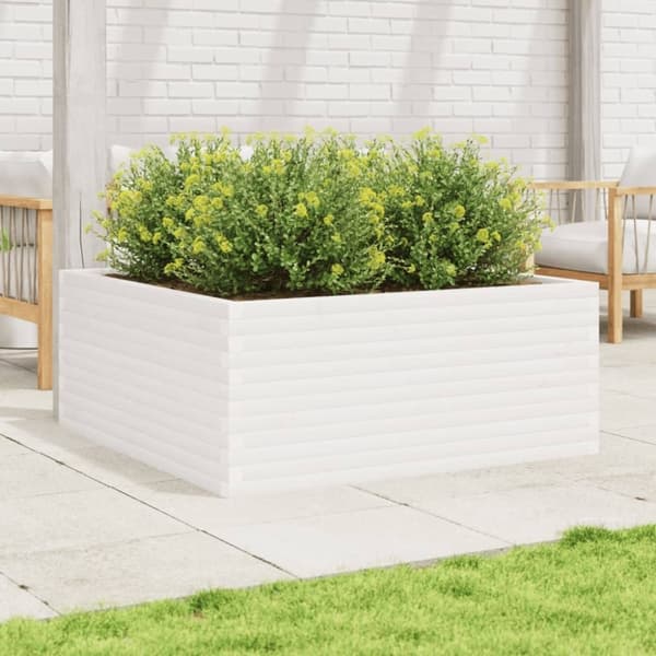 vidaXL plantekasse 110x110x46 cm massivt fyrretræ hvid
