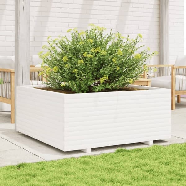 vidaXL Odlingslåda vit 110x110x49,5 cm massiv furu