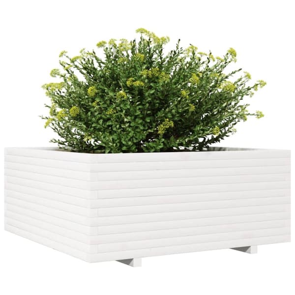 vidaXL Odlingslåda vit 110x110x49,5 cm massiv furu