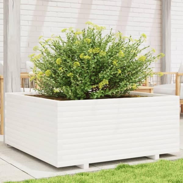 vidaXL plantekasse 110x110x49,5 cm massivt fyrretræ hvid