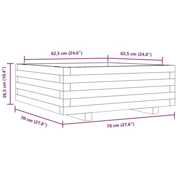 vidaXL Kukkalaatikko vahanruskea 70x70x26,5 cm täysi mänty