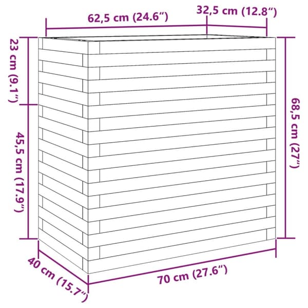 vidaXL Puutarhakukkalaatikko vahanruskea 70x40x68,5 cm täysi mänty