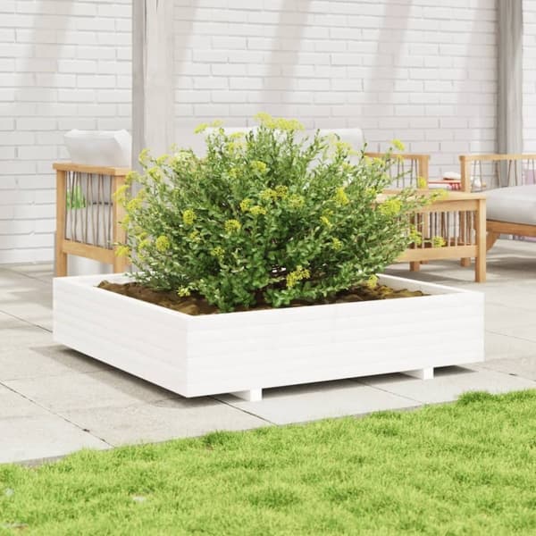 vidaXL plantekasse 110x110x26,5 cm massivt fyrretræ hvid