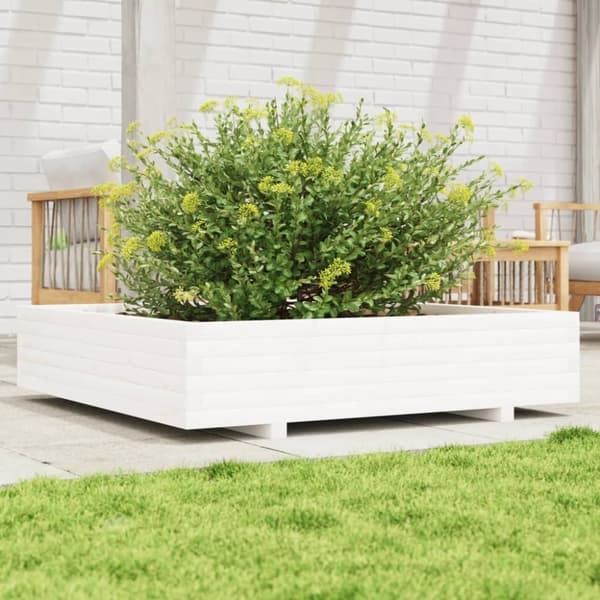 vidaXL plantekasse 110x110x26,5 cm massivt fyrretræ hvid