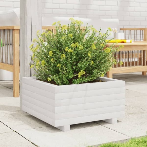 vidaXL plantekasse 50x50x26,5 cm massivt fyrretræ hvid