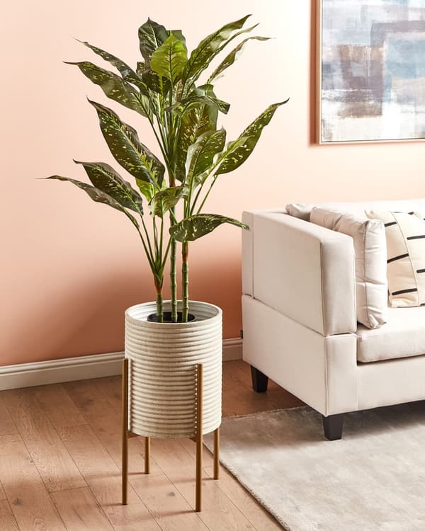 Plantestativ beige jern 31 x 31 x 58 cm indendørs metalblomst moderne industriel stående planter