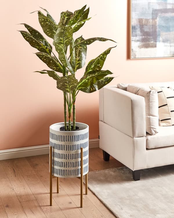 Plantestativ hvidt og blåt jern 31 x 31 x 58 cm indendørs metalblomst moderne industriel stående planter