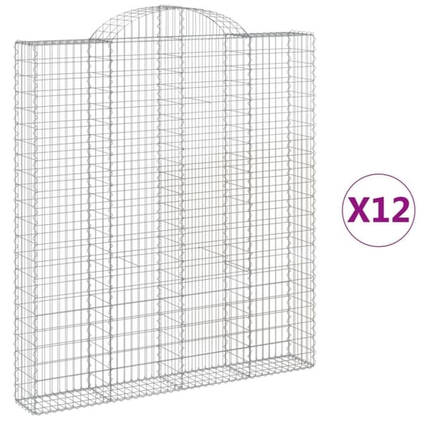 vidaXL Gabioner bågformade 12 st 200x30x220/240 cm galvaniserat järn