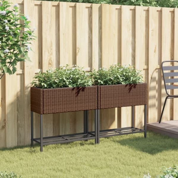 vidaXL Plantekasser med hylle 2 stk brun 70x28x70 cm polyrotting