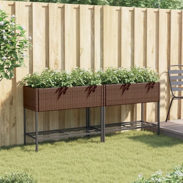 vidaXL plantekasser 2 stk. med hylde 90x40x75 cm polyrattan brun