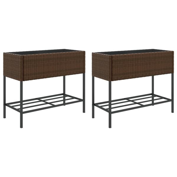 vidaXL plantekasser 2 stk. med hylde 90x40x75 cm polyrattan brun