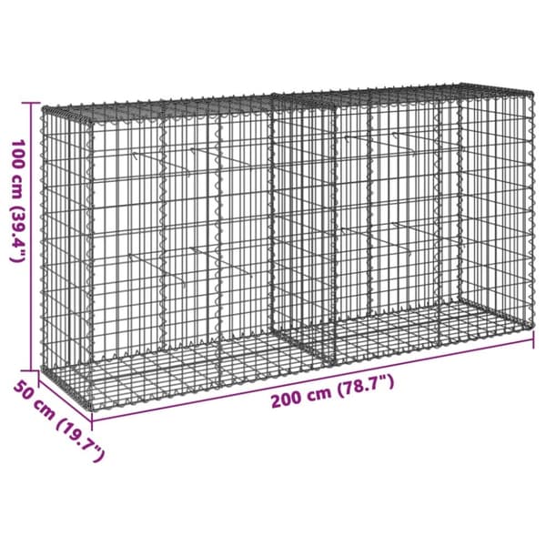 vidaXL Gabionkurv med deksel 200x50x100 cm galvanisert jern